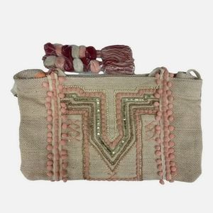 America and Beyond pop pom embellished shoulder bag tote, NWT